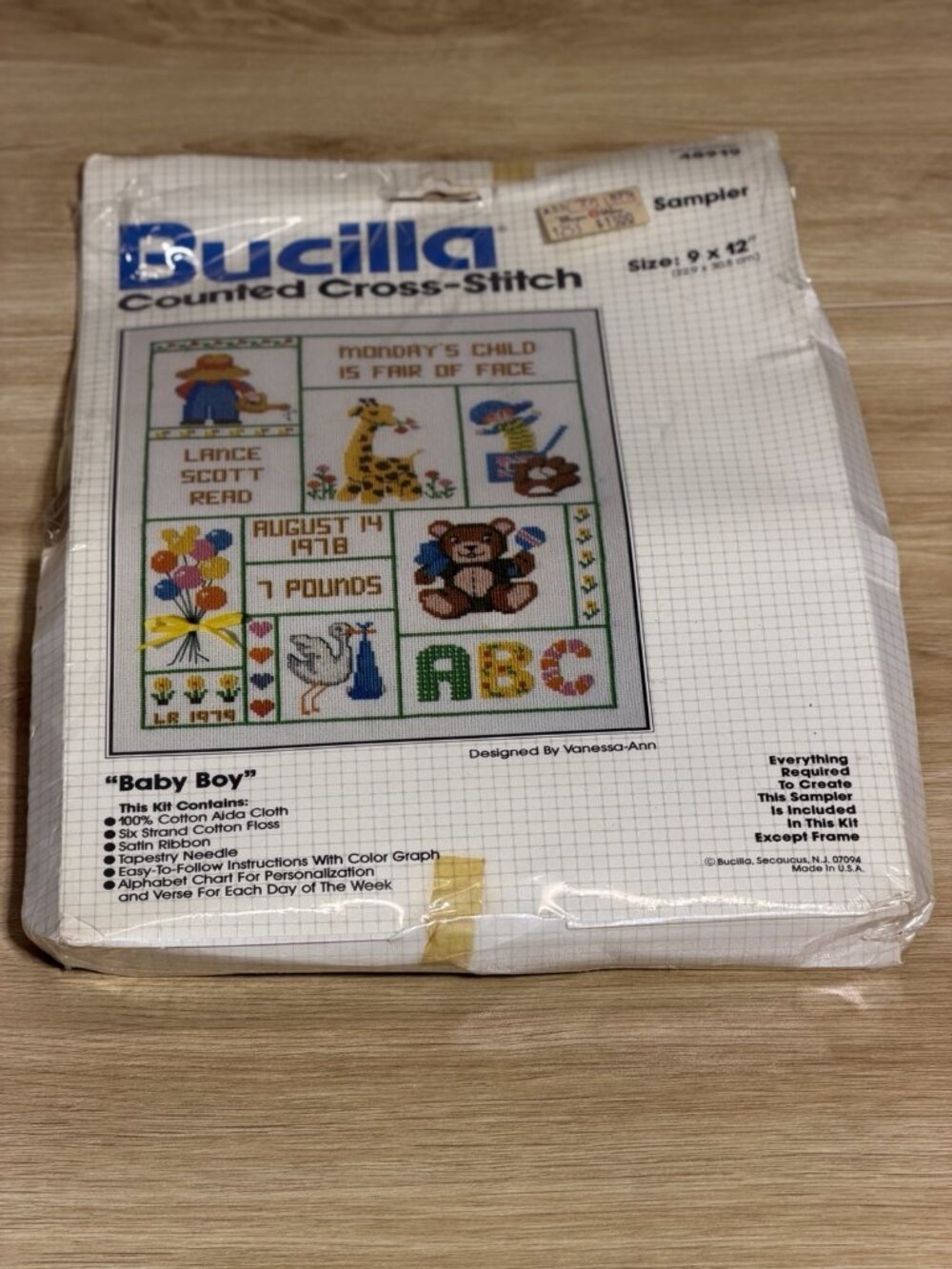 Bucilla Counted Cross Stitch Kit Sampler Baby Boy Made In USA VTG Cottagecore